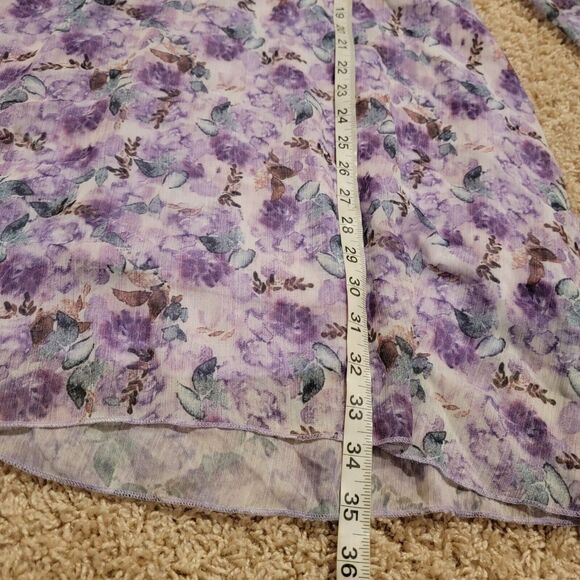 Double Crazy Dress 2xl Knee Length Chiffon Purple Floral Cottagecore Bell Sleeve - Picture 6 of 6